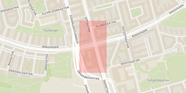 Karta som med röd fyrkant ramar in Skanstull, Stockholm, Stockholms län