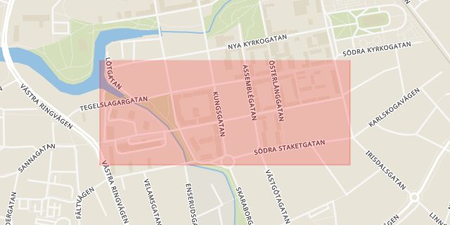 Karta som med röd fyrkant ramar in Spelmansgatan, Kristinehamn, Värmlands län
