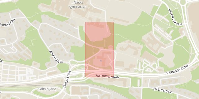 Karta som med röd fyrkant ramar in Järla, Nacka, Stockholms län