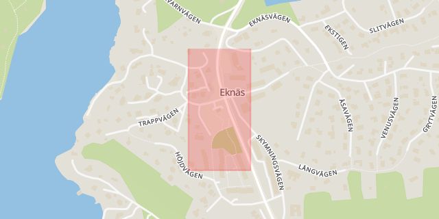 Karta som med röd fyrkant ramar in Eknäs, Nacka, Stockholms län
