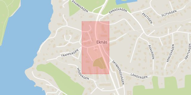 Karta som med röd fyrkant ramar in Eknäs, Nacka, Stockholms län
