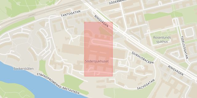 Karta som med röd fyrkant ramar in Helgagatan, Södermalm, Södersjukhuset, Stockholm, Stockholms län