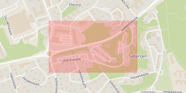 Karta som med röd fyrkant ramar in Duvnäs, Ugglevägen, Nacka, Stockholms län