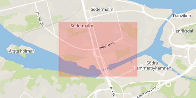 Karta som med röd fyrkant ramar in Skanstull, Södermalm, Stockholm, Stockholms län