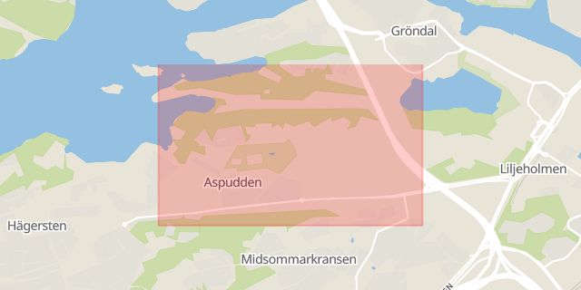 Karta som med röd fyrkant ramar in Aspudden, Stockholm, Stockholms län