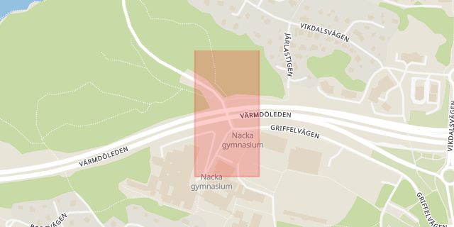 Karta som med röd fyrkant ramar in Kvarnholmsvägen, Länsvägen, Nacka, Stockholms län