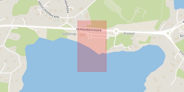 Karta som med röd fyrkant ramar in Hemmesta, Grisslinge, Värmdö, Stockholms län