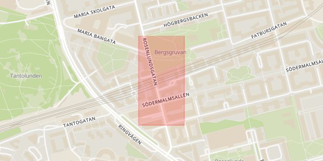Karta som med röd fyrkant ramar in Medborgarplatsen, Södra Station, Stockholm, Stockholms län