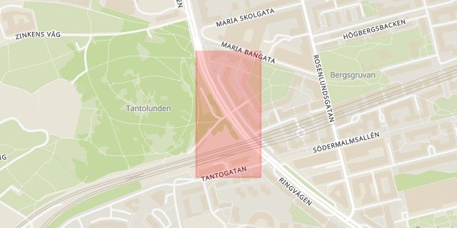 Karta som med röd fyrkant ramar in Södermalm, Ringvägen, Ekermans Gränd, Stockholm, Stockholms län