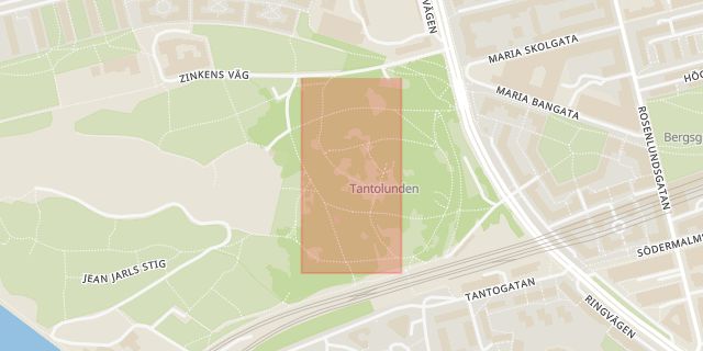 Karta som med röd fyrkant ramar in Hornsgatan, Tantolunden, Stockholm, Stockholms län