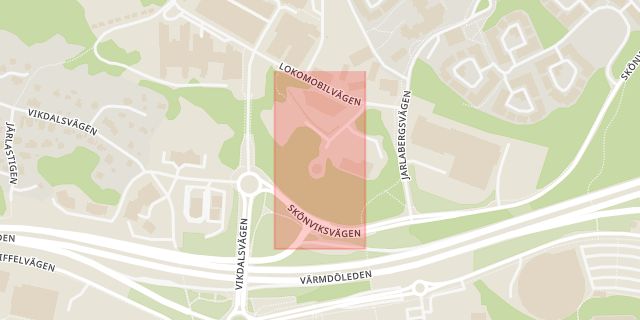 Karta som med röd fyrkant ramar in Vattentornet, Nacka, Stockholms län