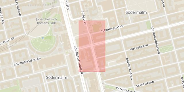 Karta som med röd fyrkant ramar in Södermalm, Folkungagatan, Götgatan, Stockholm, Stockholms län