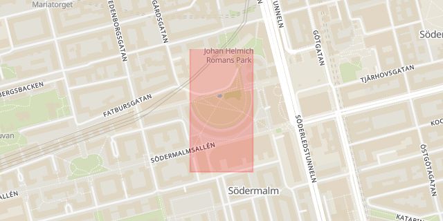 Karta som med röd fyrkant ramar in Södermalm, Fatbursparken, Stockholm, Stockholms län