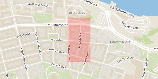 Karta som med röd fyrkant ramar in Sågargatan, Stockholm, Stockholms län