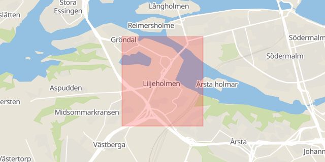 Karta som med röd fyrkant ramar in Lilljeholmsgallerian, Stockholm, Stockholms län