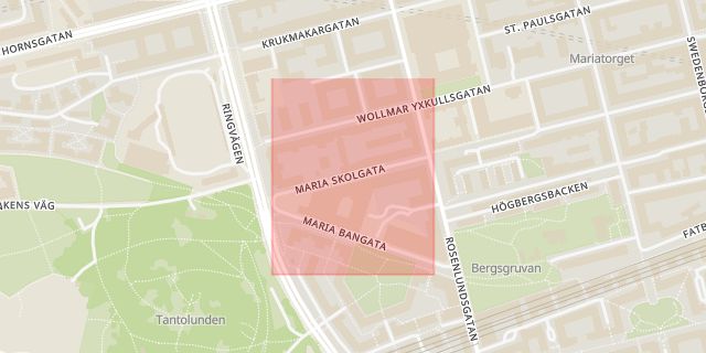 Karta som med röd fyrkant ramar in Maria Skolgata, Stockholm, Stockholms län