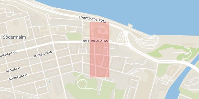 Karta som med röd fyrkant ramar in Södermalm, Erstagatan, Stockholm, Stockholms län