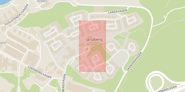 Karta som med röd fyrkant ramar in Jarlaberg, Nacka, Stockholms län