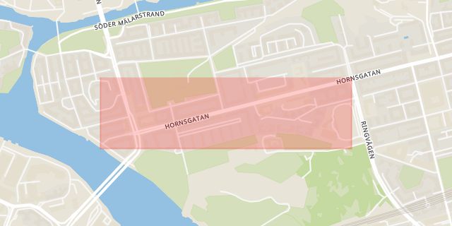 Karta som med röd fyrkant ramar in Hornsgatan, Hornstull, Stockholm, Stockholms län