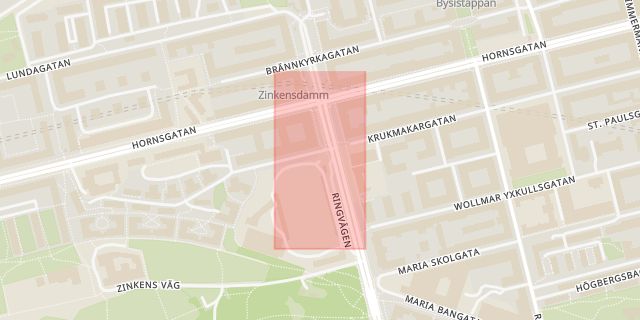 Karta som med röd fyrkant ramar in Zinkensdamms Ip, Tellus, Hammarby, Stockholm, Stockholms län