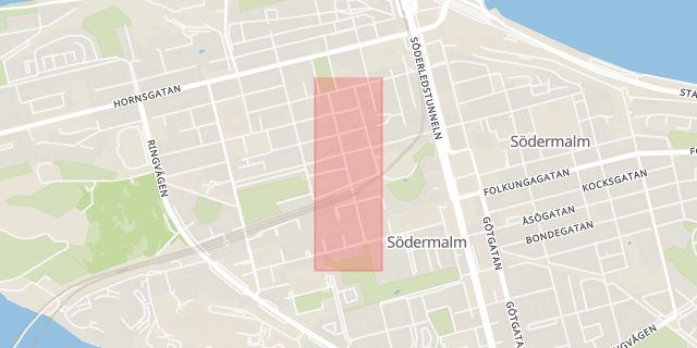 Karta som med röd fyrkant ramar in Swedenborgsgatan, Stockholm, Stockholms län