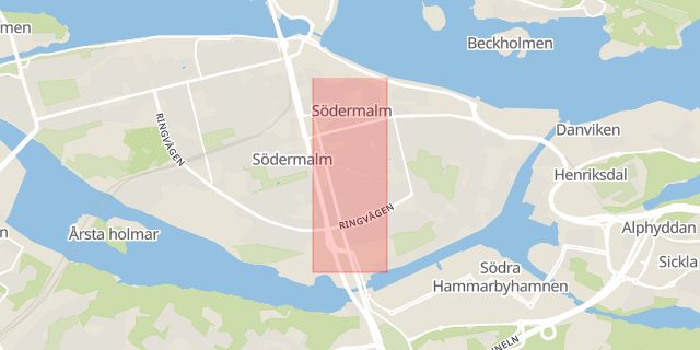Karta som med röd fyrkant ramar in Södermalm, Östgötagatan, Stockholm, Stockholms län