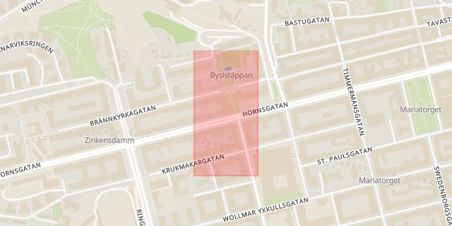 Karta som med röd fyrkant ramar in Djurgården, Häktet, Stockholm, Stockholms län