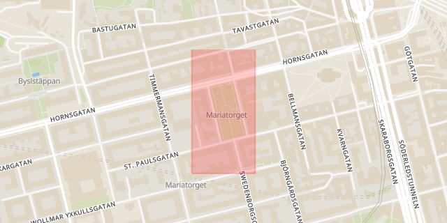 Karta som med röd fyrkant ramar in Mariatorget, Stockholm, Stockholms län