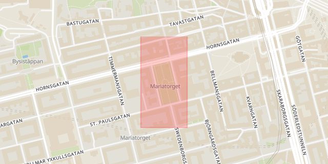 Karta som med röd fyrkant ramar in Mariatorget, Stockholm, Stockholms län