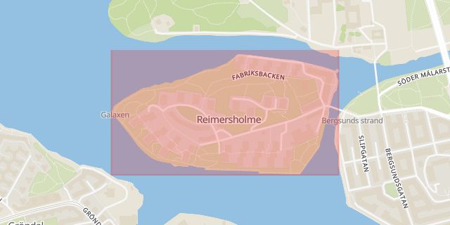 Karta som med röd fyrkant ramar in Reimersholme, Hornstull, Stockholm, Stockholms län