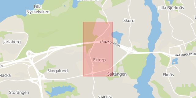 Karta som med röd fyrkant ramar in Ektorpsvägen, Nacka, Stockholms län