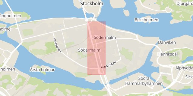 Karta som med röd fyrkant ramar in Södermalm, Götgatan, Stockholm, Stockholms län
