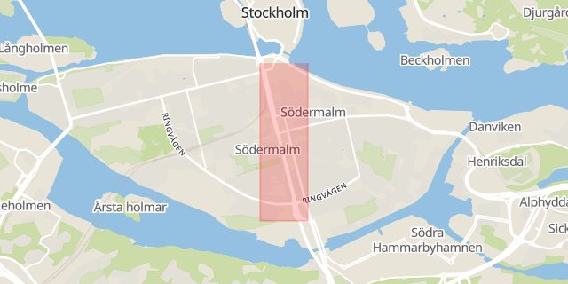 Karta som med röd fyrkant ramar in Söderledstunneln, Stockholm, Stockholms län