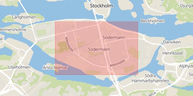 Karta som med röd fyrkant ramar in Ringvägen, Södermalm, Stockholm, Stockholms län