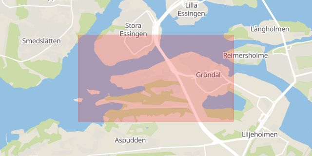 Karta som med röd fyrkant ramar in Gröndal, Stockholm, Stockholms län
