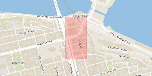 Karta som med röd fyrkant ramar in Nynäsvägen, Enskede, Hornsgatan, Stockholm, Stockholms län