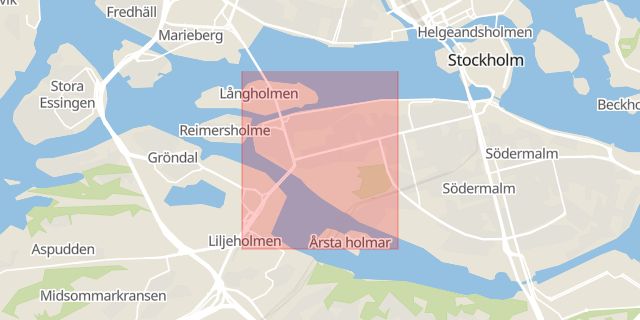 Karta som med röd fyrkant ramar in Hornstull, Stockholm, Stockholms län