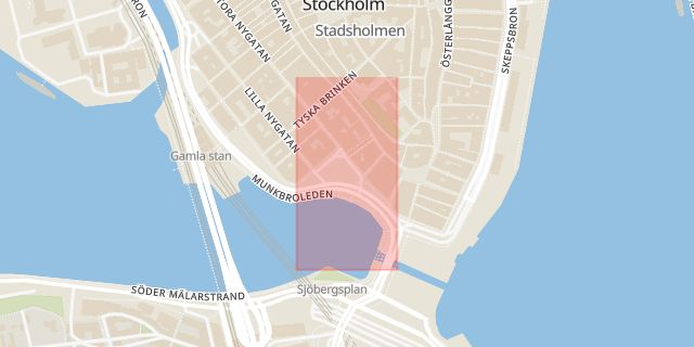 Karta som med röd fyrkant ramar in Kornhamnstorg, Gamla Stan, Stockholm, Stockholms län