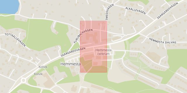 Karta som med röd fyrkant ramar in Hemmesta, Värmdö, Stockholms län