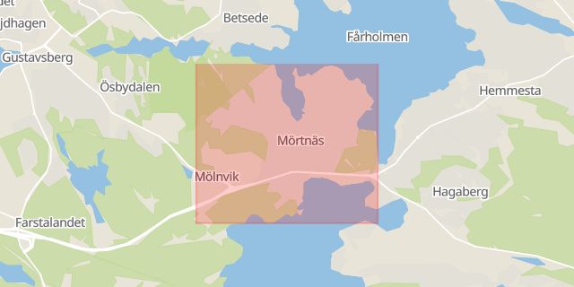 Karta som med röd fyrkant ramar in Djurö, Kropp, Vattnet, Värmdö, Stockholms län