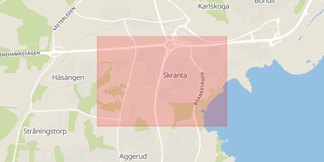 Karta som med röd fyrkant ramar in Skranta, Karlskoga, Örebro län