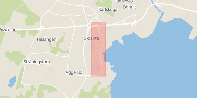 Karta som med röd fyrkant ramar in Boängsvägen, Karlskoga, Örebro län