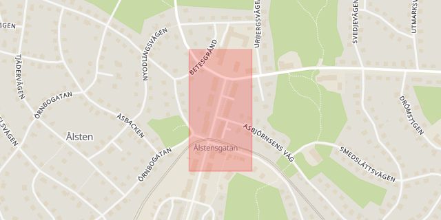 Karta som med röd fyrkant ramar in Ålstensgatan, Stockholm, Stockholms län