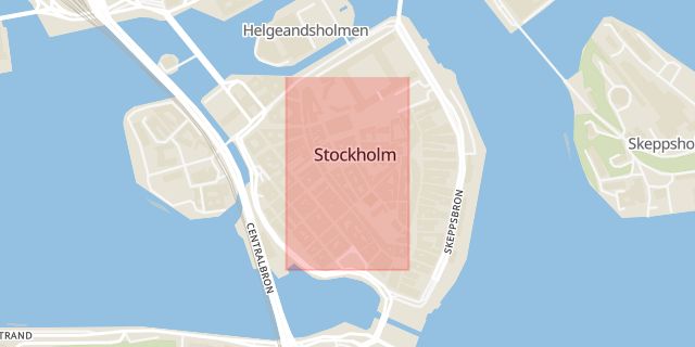 Karta som med röd fyrkant ramar in Gamla Stan, Västerlånggatan, Stockholm, Stockholms län