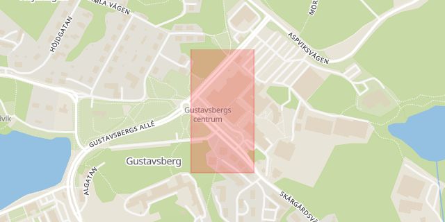 Karta som med röd fyrkant ramar in Gustavsbergs Centrum, Värmdö