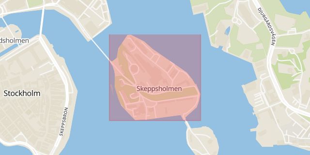 Karta som med röd fyrkant ramar in Skeppsholmen, Stockholm, Stockholms län
