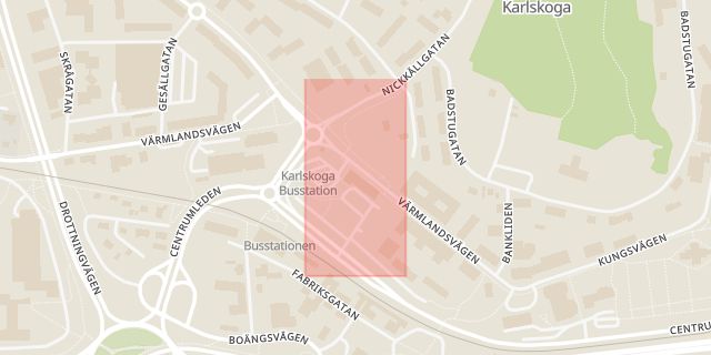 Karta som med röd fyrkant ramar in Karlskoga Busstation, Kristinehamn, Karlskoga, Örebro län