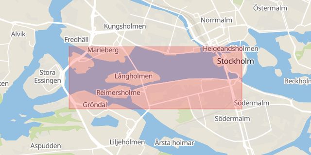 Karta som med röd fyrkant ramar in Riddarfjärden, Stockholm, Stockholms län