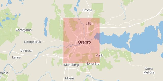 Karta som med röd fyrkant ramar in Örebro, Värmland, Dalarna, Örebro län