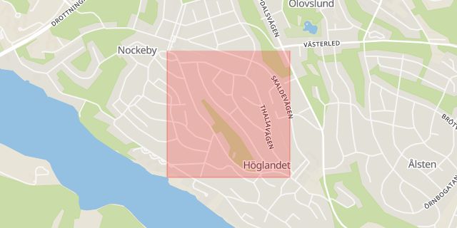 Karta som med röd fyrkant ramar in Nockeby, Nockebyvägen, Stockholm, Stockholms län